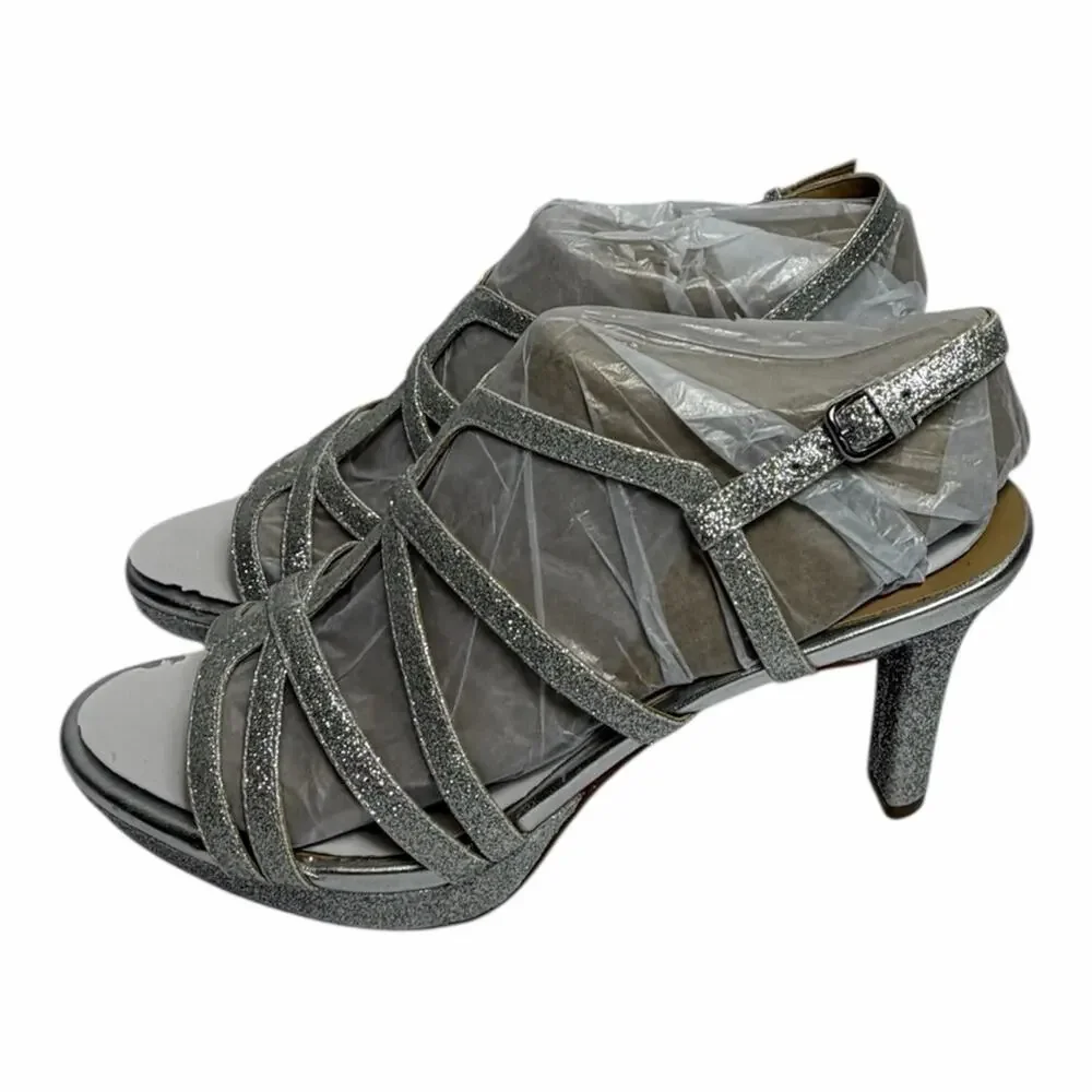 NATURALIZER BAYLOR WOMEN SANDAL SILVER GLITTER SIZE 7 BRAND NEW WITHOUT BOX - Picture 2 of 9